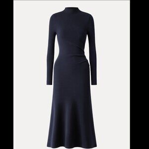 NWT OLG ProWarm Long Sleeves Mockneck Tucks Midi Dress - Regular / Navy / S